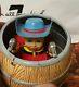 Vintage Tin Battery Operated Cowboy In A Barrel, By Swallow Toys Of Japan