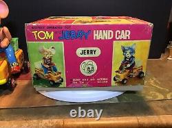 Vintage Tin Battery Operated Tom & Jerry Hand Car Jerry 1960s M-T Co. Japan