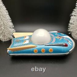 Vintage Tin Litho Universe Car Mystery Action Battery Spaceship In Box Works Toy
