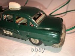 Vintage Tin Lithographed Police Battery Operated Police Car Line Mar Toys Japan