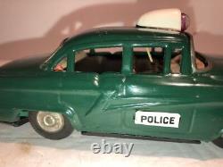 Vintage Tin Lithographed Police Battery Operated Police Car Line Mar Toys Japan