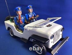 Vintage Tinplate Police Jeep Battery Operated Mystry Action By Nomura Toys Japan