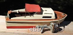 Vintage Toy Wooden Boat with Top & Most of Electric Outboard Motor (Parts)