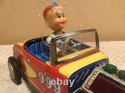 Vintage Trade Mark Toys Lg 10 Battery Operated Tin Litho Hot Rod Car WithDriver