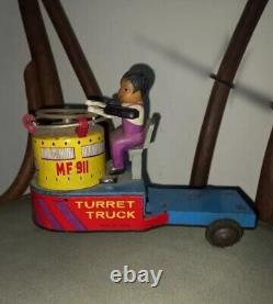 Vintage & Ultra Rare Mf 911 China Tin Toy Turret Truck