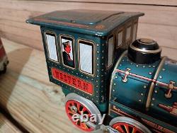 Vintage Western Tin 1950s Toy Train Japan Battery Operated And Cap