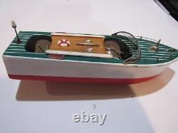 Vintage Wooden toy Electric Speed Boat Mini inboard Motor battery wood 50's 60's