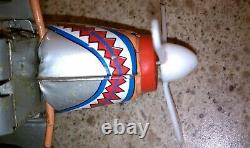 Vintage Working Battery Operated Tin Marx P-40 Flying Tigers Airplane Japan