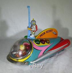 Vintage Working Modern Toys Tm Japan Moon Rocket Battery Op. Tin Litho Toy