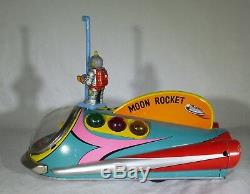 Vintage Working Modern Toys Tm Japan Moon Rocket Battery Op. Tin Litho Toy