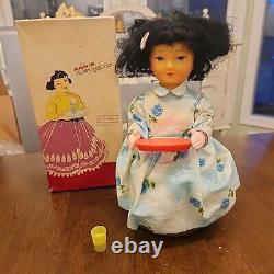 Vtg 1970s Annie Serving Tea Doll Figure Battery Operated Tin Toy With Box & Cup