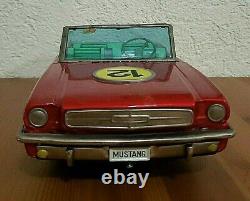 Vtg 60s YONEZAWA Ford Mustang Rally Car Battery Operated Tin Toy Japan