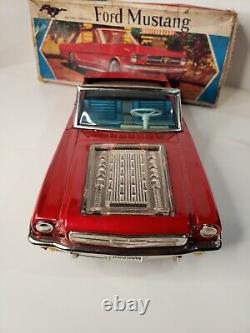 Vtg 60s YONEZAWA Red Ford Mustang RCar Battery Operated Tin Toy Japan Rare
