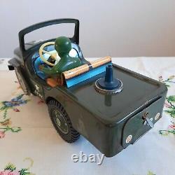 Vtg Battery Operated Desert Patrol Army Jeep Tin Toy Mt Modern Toys Japan 11inch