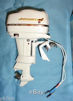 Vtg Johnson Super Seahorse 35 outboard motor for 3 6 volt Model boat JAPAN box