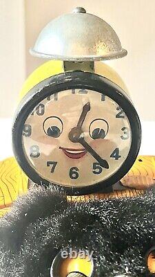 Vtg Linemar Tin Sleeping Baby Bear Battery Operated Toy with Clock not working