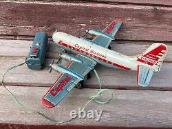 Vtg Mar Line Toys Battery Operated Remote Control Capital Airlines Airplane Tin