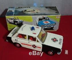 Vtg Tin Litho Battery Operated Police Car by Solpa Original Box