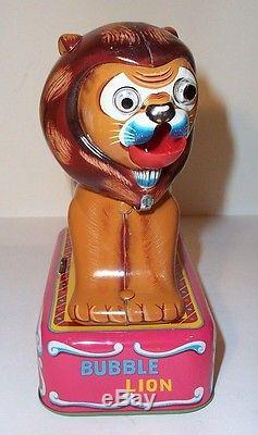 WORKING 1950's BATTERY OPERATED BUBBLE BLOWING LION TIN LITHO CIRCUS TOY JAPAN