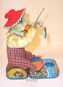 WORKING 1950's BATTERY OPERATED HOOPY THE FISHING DUCK TIN LITHO PLUSH TOY ALPS