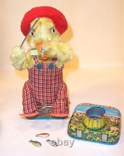 WORKING 1950's BATTERY OPERATED HOOPY THE FISHING DUCK TIN LITHO PLUSH TOY ALPS