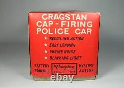 W Vtg Battery Op CRAGSTAN CAP-FIRING POLICE HIGHWAY PATROL TIN LITHO CAR withBOX