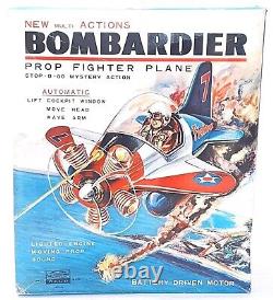 Waco Japan BOMBARDIER STUNT FIGHTER PLANE Battery Operated Tin Toy MIB`60 NEW
