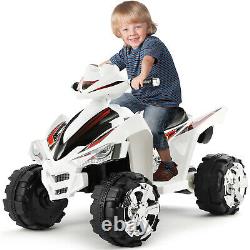 White 12V Electric Kids Ride On Car ATV Toy With/LED Lights Music and Horn