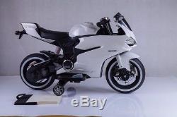 White Ducati 12V Electric Kids Ride on Motorcycle 2 Speed with Training Wheels