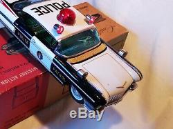 Yonezawa Cadillac Police Car Big Auto Blechspielzeug Tin Toy Japan Boxed